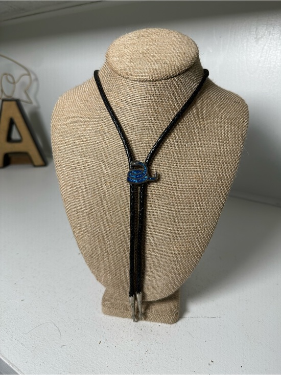 Jewelry - Vintage Snake Bolo Tie 18” Unisex Western Necklace Blue Snake Cowboy Southwest